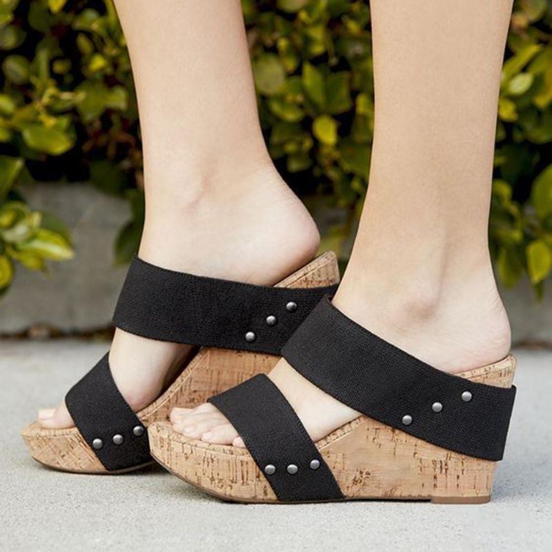 Dame Med Mellemhæl Peep Toe Casual Wedge Sandaler