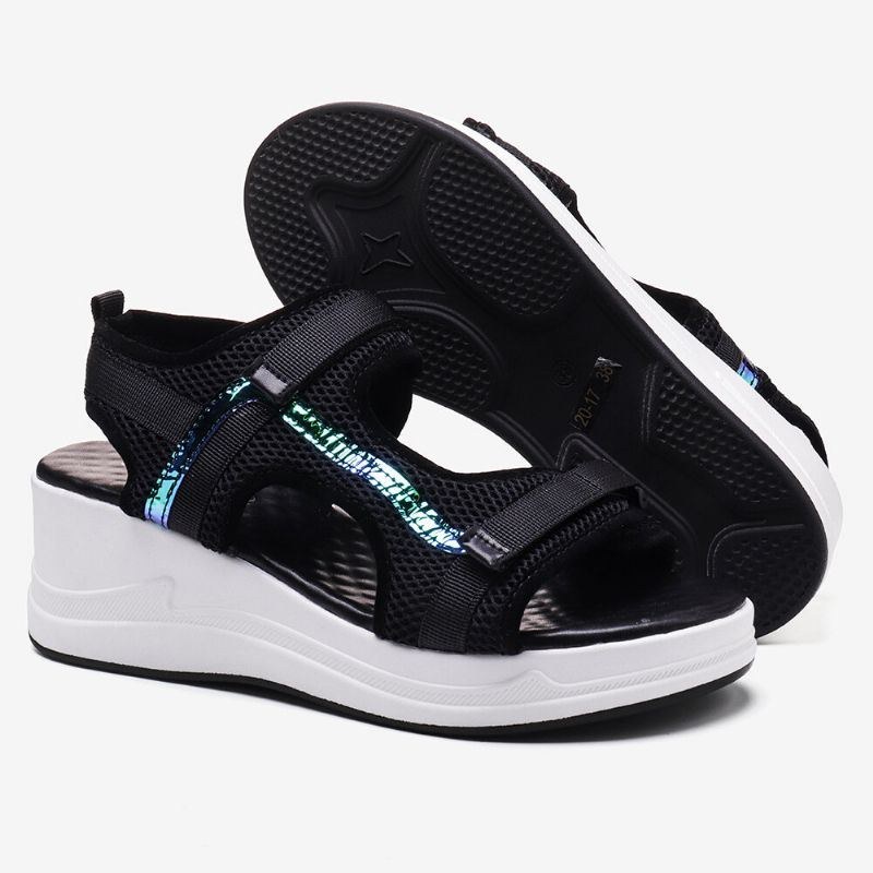 Dame Mesh Stitching Krogløkke Casual Sports Wedge Sandaler