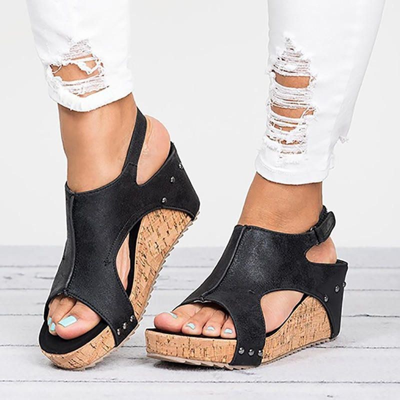 Dame Nitte Åben Tå Slingback Krogløkke Casual Sommer Platform Kilesandaler