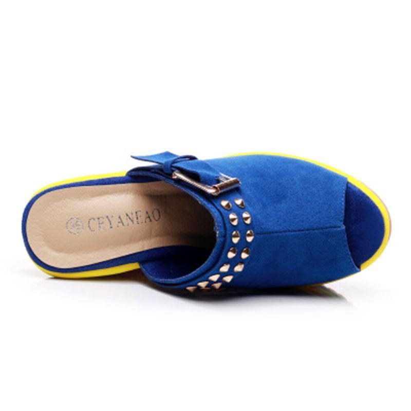 Dame Nitte Regnbue Farverigt Spænde Peep Toe Sommer Strand Kile Platform Sandaler