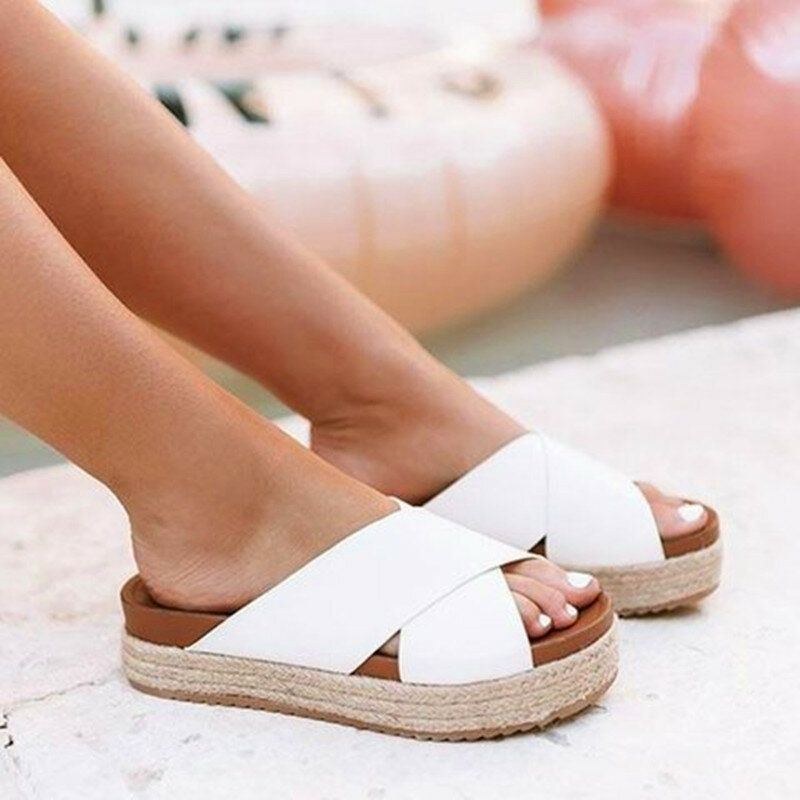 Dame Open Toe Espadrilles Cross Bælte Sommer Platform Sandaler