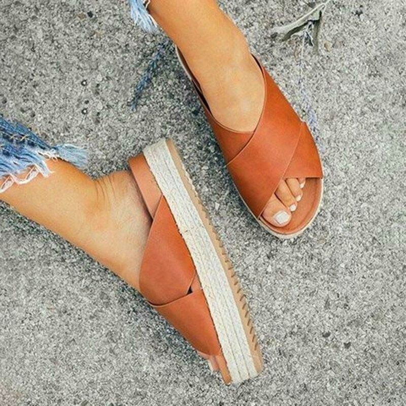 Dame Open Toe Espadrilles Cross Bælte Sommer Platform Sandaler