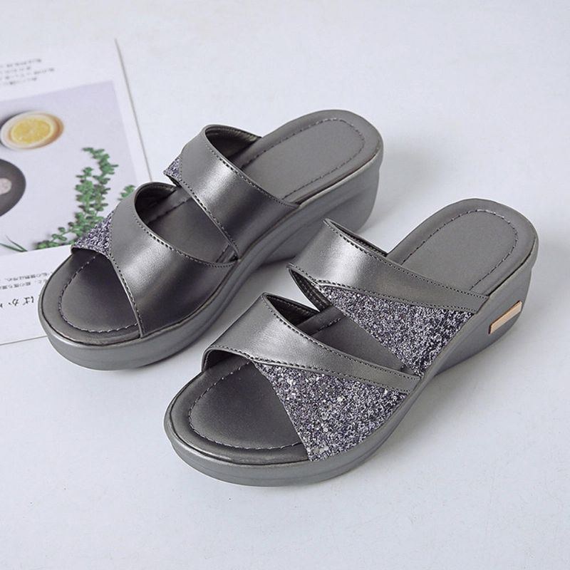 Dame Pailletter Splejsning Åben Tå Comfy Summer Wedge Sandaler