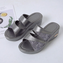 Dame Pailletter Splejsning Åben Tå Comfy Summer Wedge Sandaler