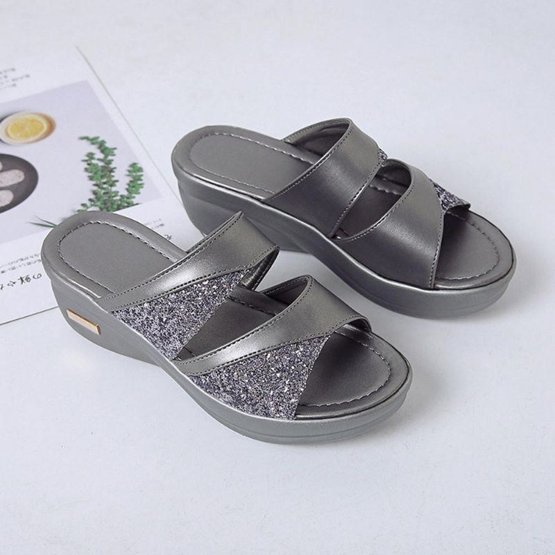 Dame Pailletter Splejsning Åben Tå Comfy Summer Wedge Sandaler