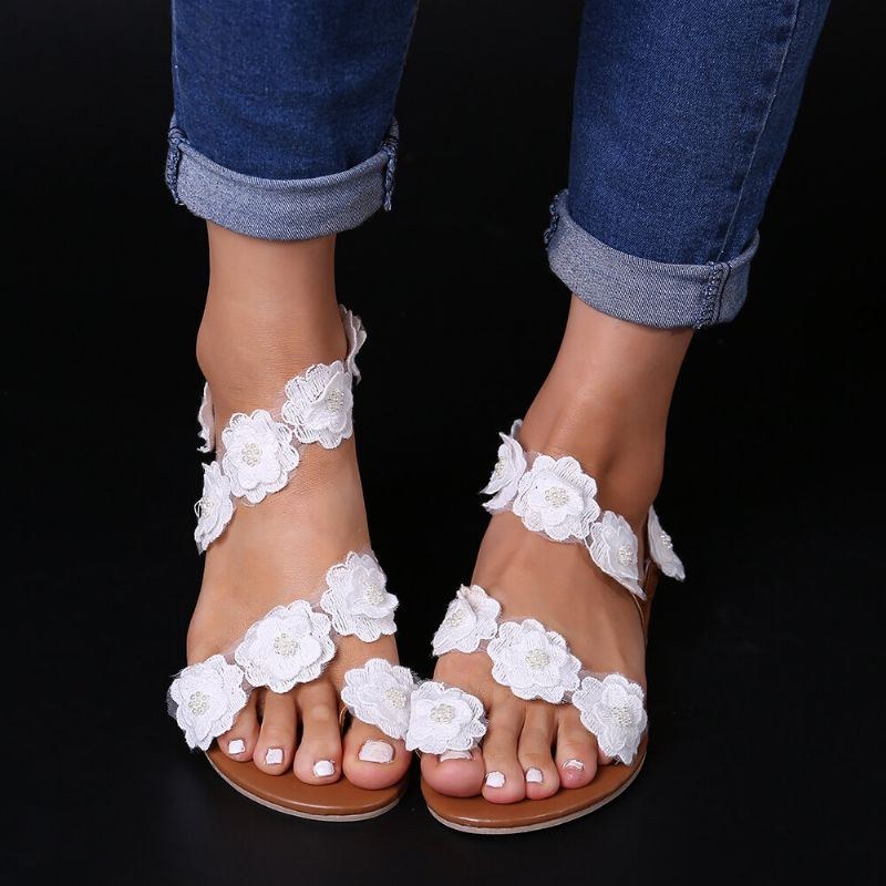 Dame Plus Size Blomsterdekoration Slip On Clip Toe Sommerstrandsandaler