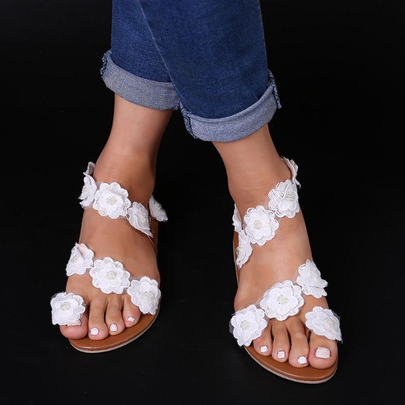 Dame Plus Size Blomsterdekoration Slip On Clip Toe Sommerstrandsandaler