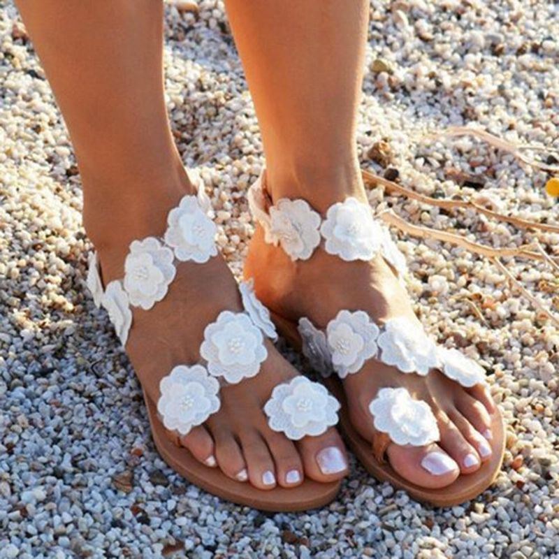 Dame Plus Size Blomsterdekoration Slip On Clip Toe Sommerstrandsandaler