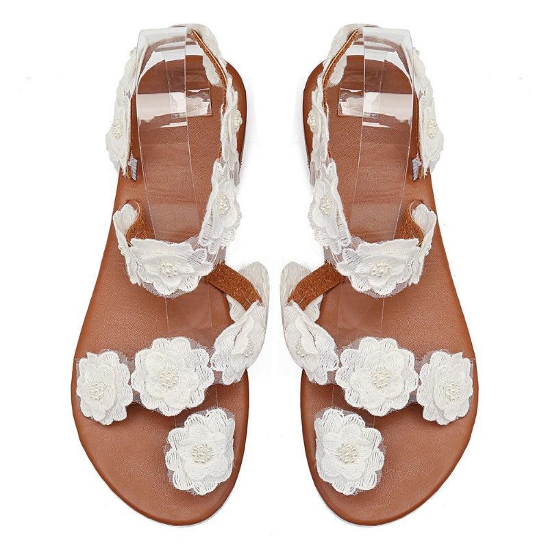 Dame Plus Size Blomsterdekoration Slip On Clip Toe Sommerstrandsandaler