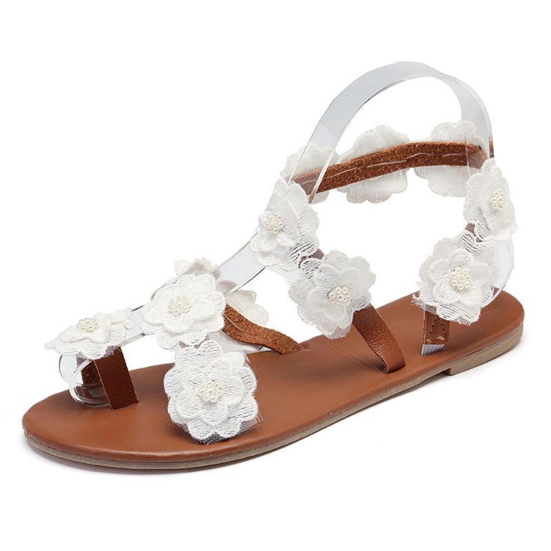 Dame Plus Size Blomsterdekoration Slip On Clip Toe Sommerstrandsandaler