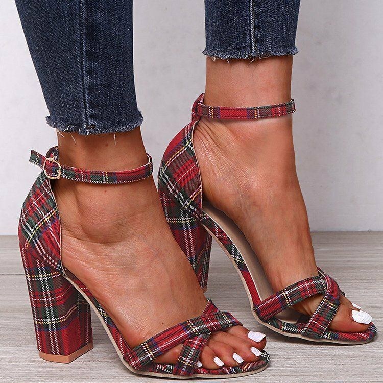 Dame Plus Size Gitter Chunky Heel Peep Toe Spænde Sommerhælede Sandaler