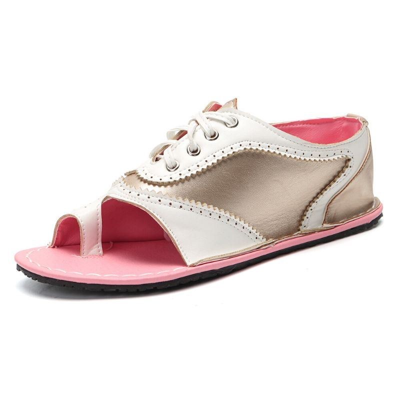 Dame Retro Casual Lace Up Toe Ring Flade Sandaler