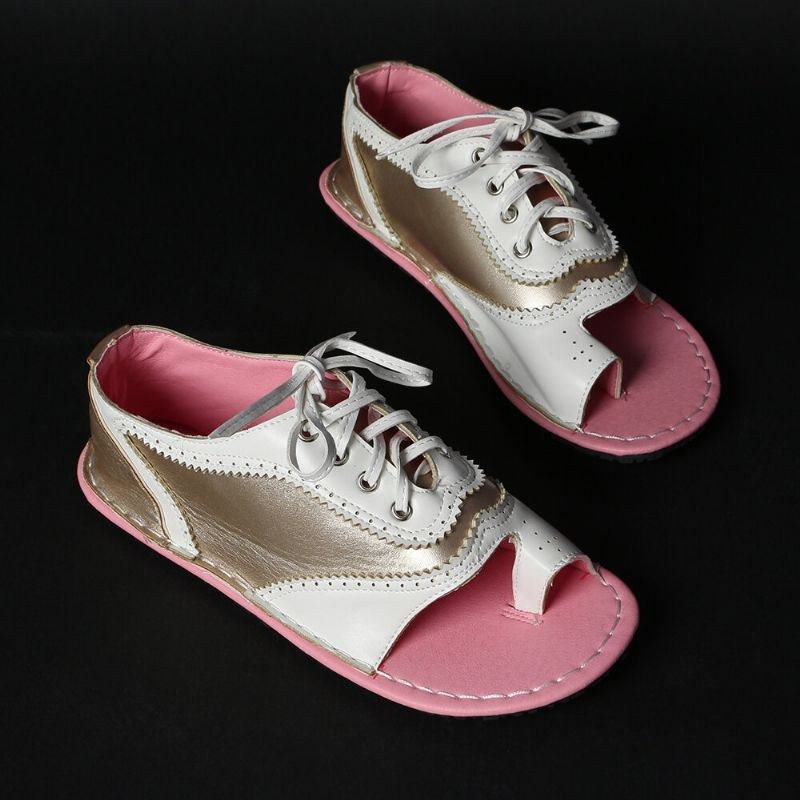 Dame Retro Casual Lace Up Toe Ring Flade Sandaler