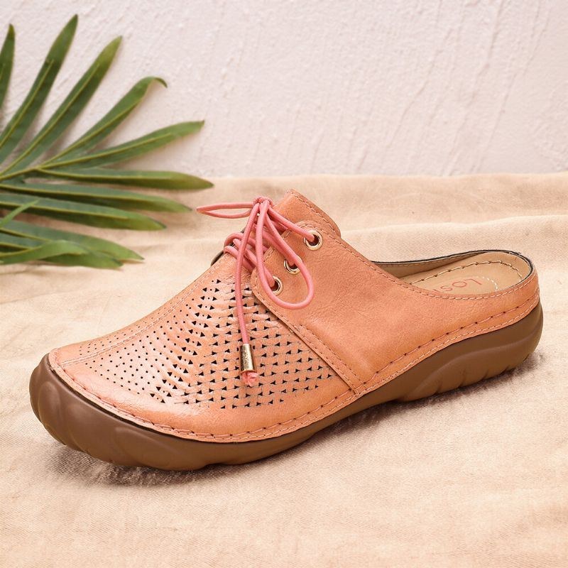 Dame Retro Strappy Hollow Out Slip On Rygløse Sommersandaler