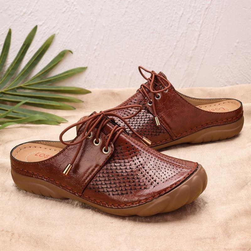 Dame Retro Strappy Hollow Out Slip On Rygløse Sommersandaler