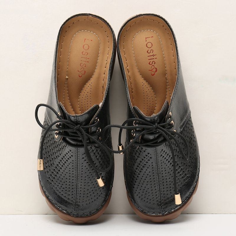 Dame Retro Strappy Hollow Out Slip On Rygløse Sommersandaler