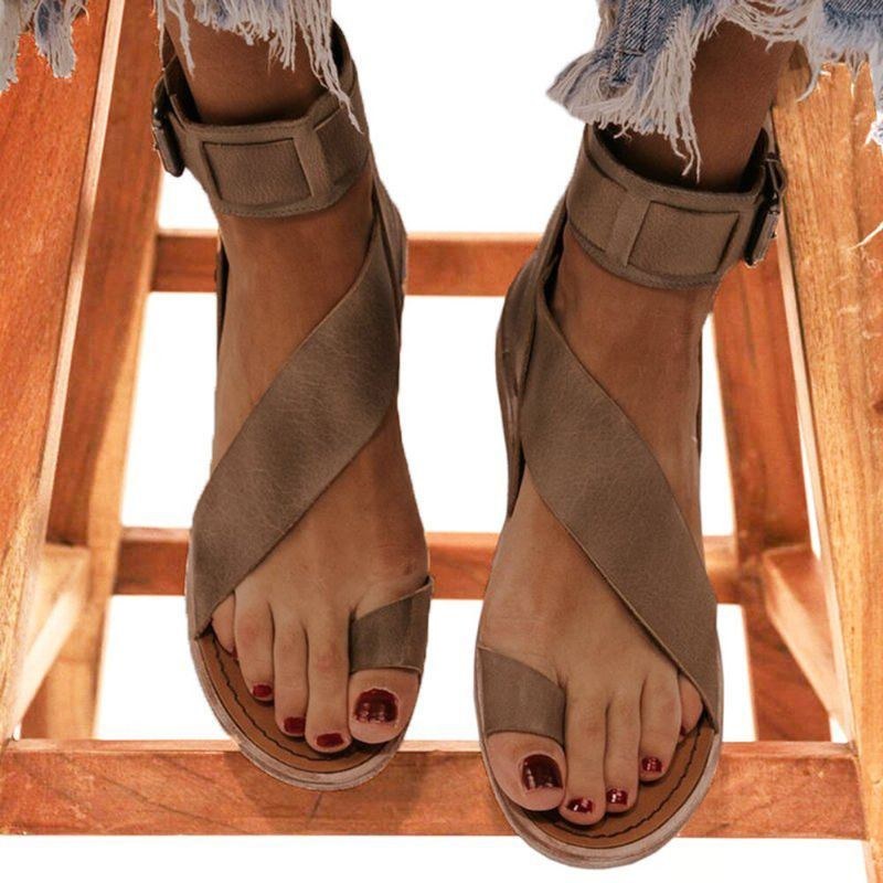 Dame Retro Toe Ring Roman Ankelstrop Casual Sommer Flade Sandaler