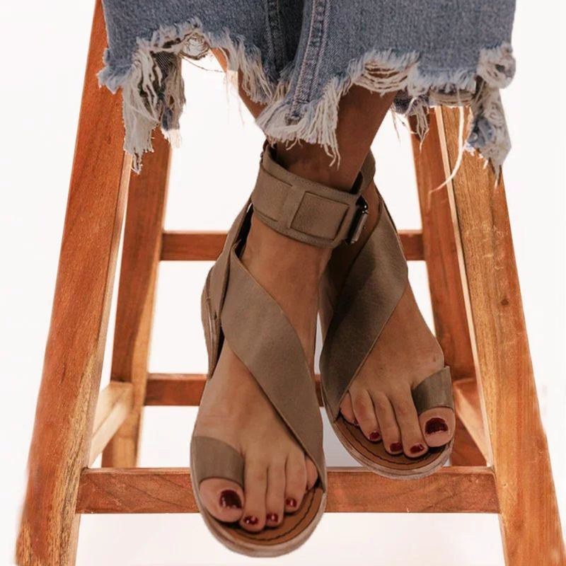 Dame Retro Toe Ring Roman Ankelstrop Casual Sommer Flade Sandaler