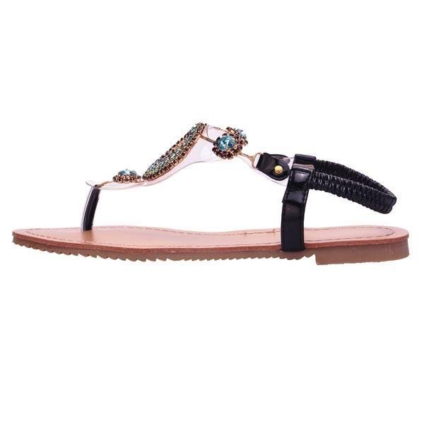 Dame Rhinestone Beaded Elastisk Flip Flop Casual Flade Sandaler