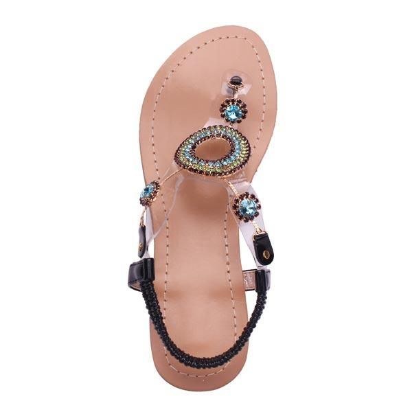 Dame Rhinestone Beaded Elastisk Flip Flop Casual Flade Sandaler