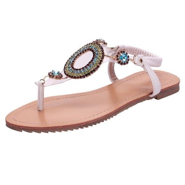 Dame Rhinestone Beaded Elastisk Flip Flop Casual Flade Sandaler