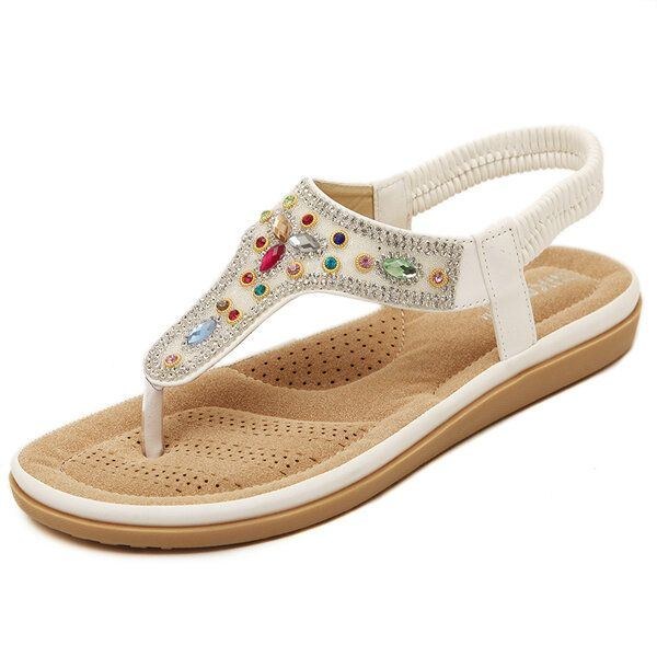 Dame Rhinestone Bohemian Beach Flip Flops Peep Toe Flade Sandaler Hjemmesko