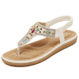 Dame Rhinestone Bohemian Beach Flip Flops Peep Toe Flade Sandaler Hjemmesko