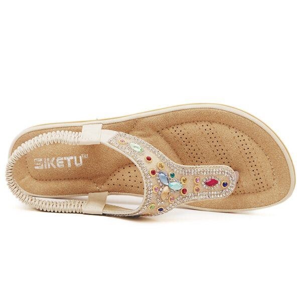 Dame Rhinestone Bohemian Beach Flip Flops Peep Toe Flade Sandaler Hjemmesko