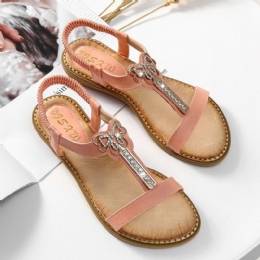 Dame Rhinestone Bowknot Elastic Band Slip On Flat Sandaler