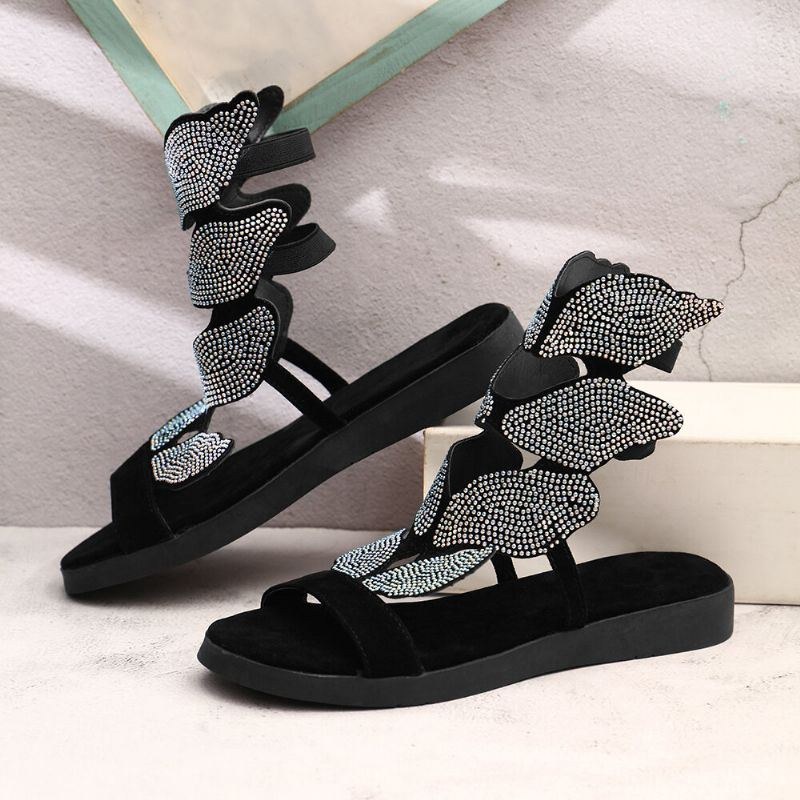 Dame Rhinestone Butterfly Open Toe Fashion Party Flade Sandaler