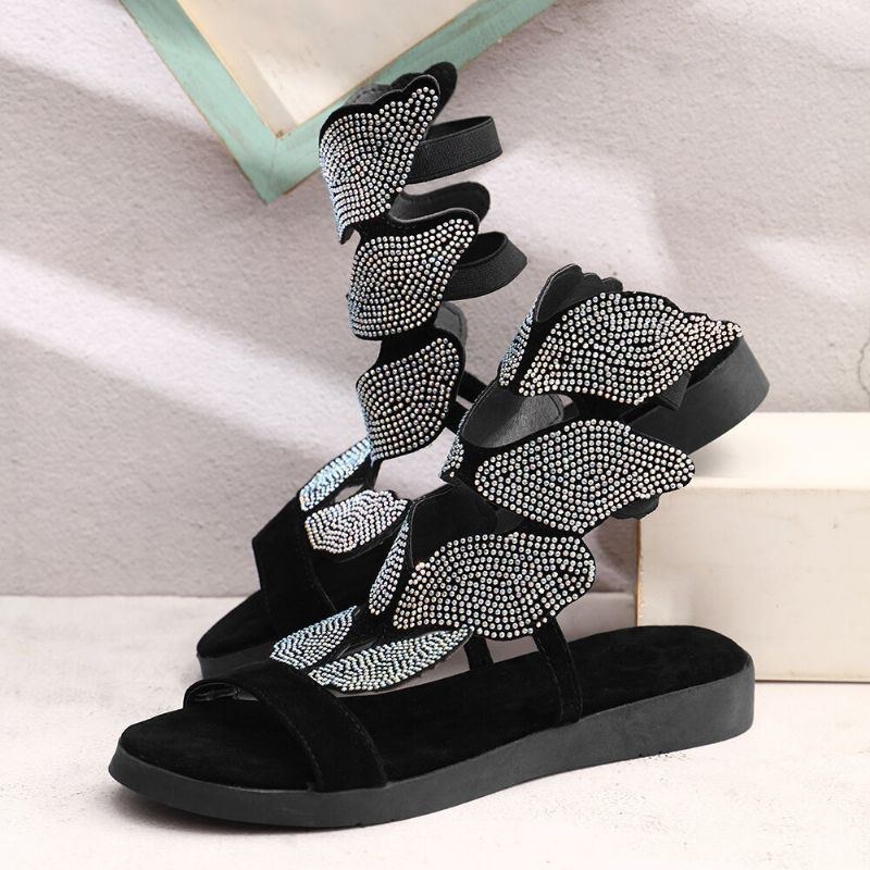 Dame Rhinestone Butterfly Open Toe Fashion Party Flade Sandaler