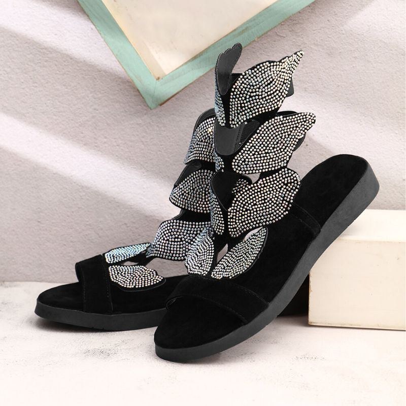 Dame Rhinestone Butterfly Open Toe Fashion Party Flade Sandaler