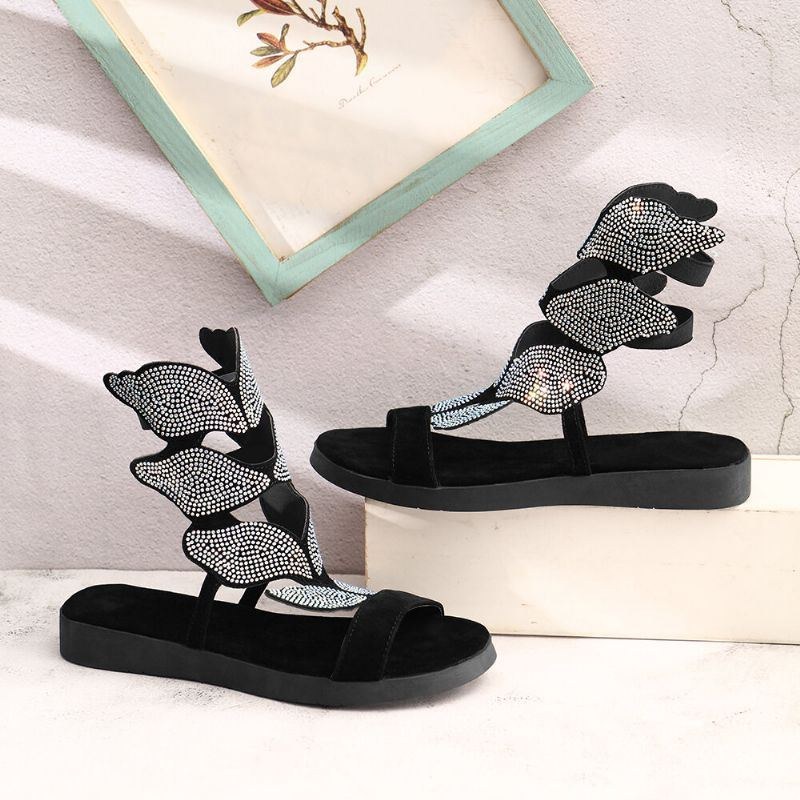 Dame Rhinestone Butterfly Open Toe Fashion Party Flade Sandaler