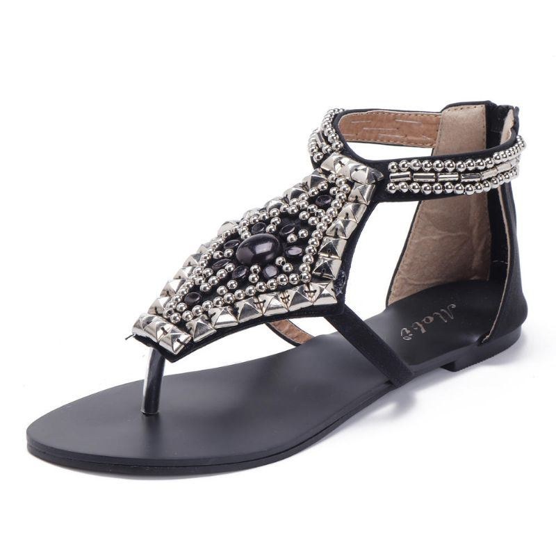 Dame Rhinestone Clip Toe Hollow Out Lynlås Strandsandaler