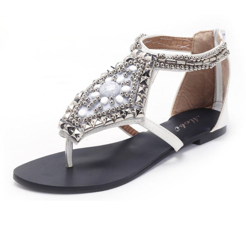 Dame Rhinestone Clip Toe Hollow Out Lynlås Strandsandaler