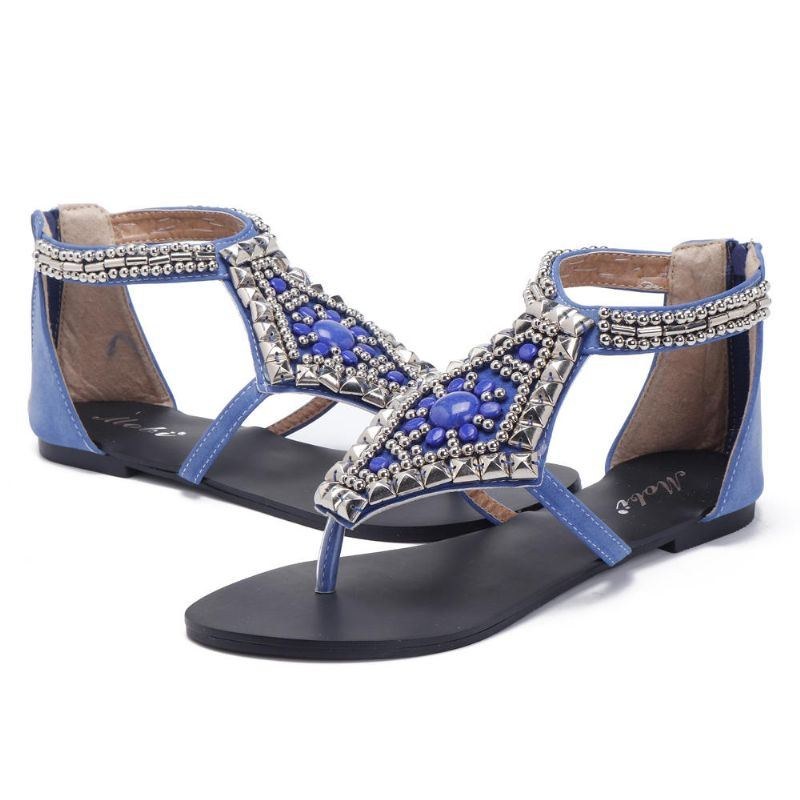 Dame Rhinestone Clip Toe Hollow Out Lynlås Strandsandaler