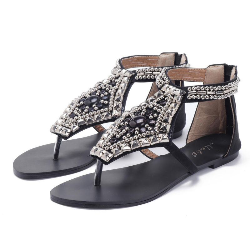 Dame Rhinestone Clip Toe Hollow Out Lynlås Strandsandaler