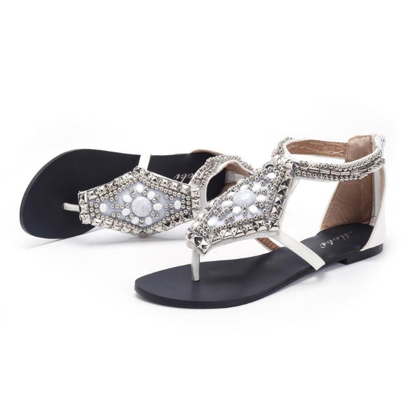 Dame Rhinestone Clip Toe Hollow Out Lynlås Strandsandaler