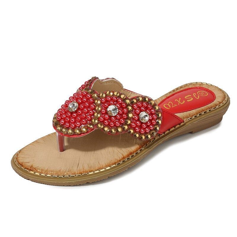 Dame Rhinestone Decor Clip Toe Flats Sandaler