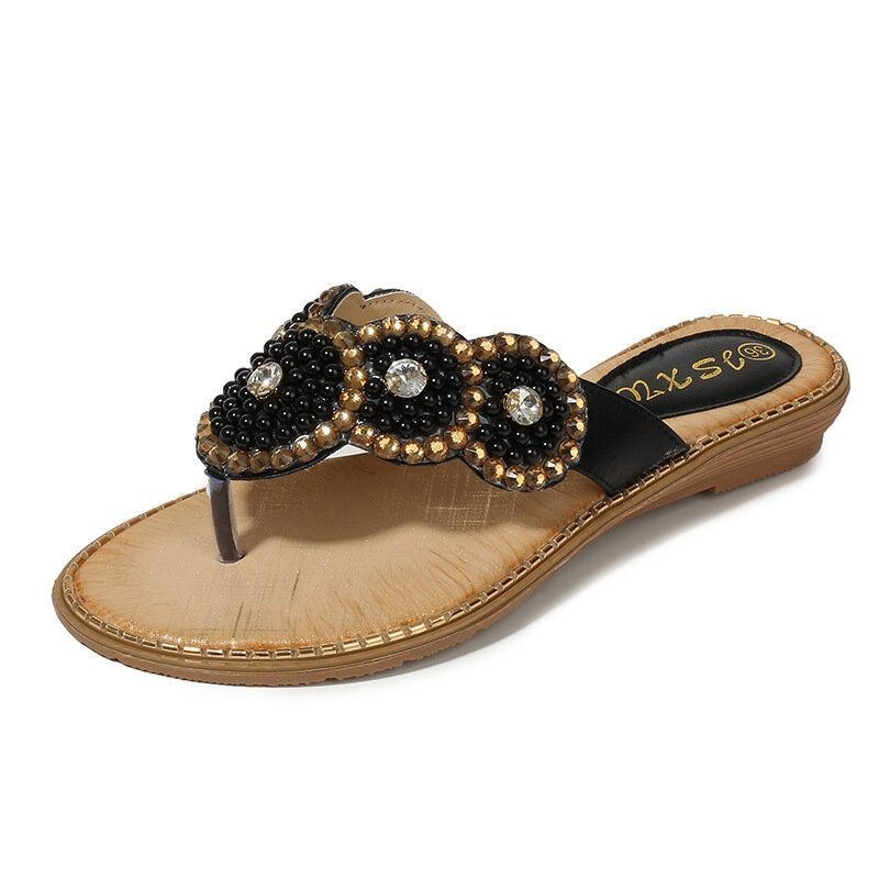 Dame Rhinestone Decor Clip Toe Flats Sandaler