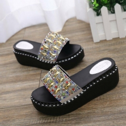 Dame Rhinestone Dekor Platform Slide Sandaler