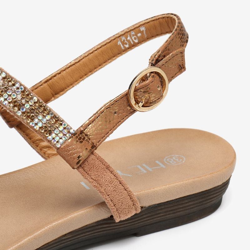 Dame Rhinestone Spænde Strap Comfy Non-slip Beach Clip Toe Sandaler