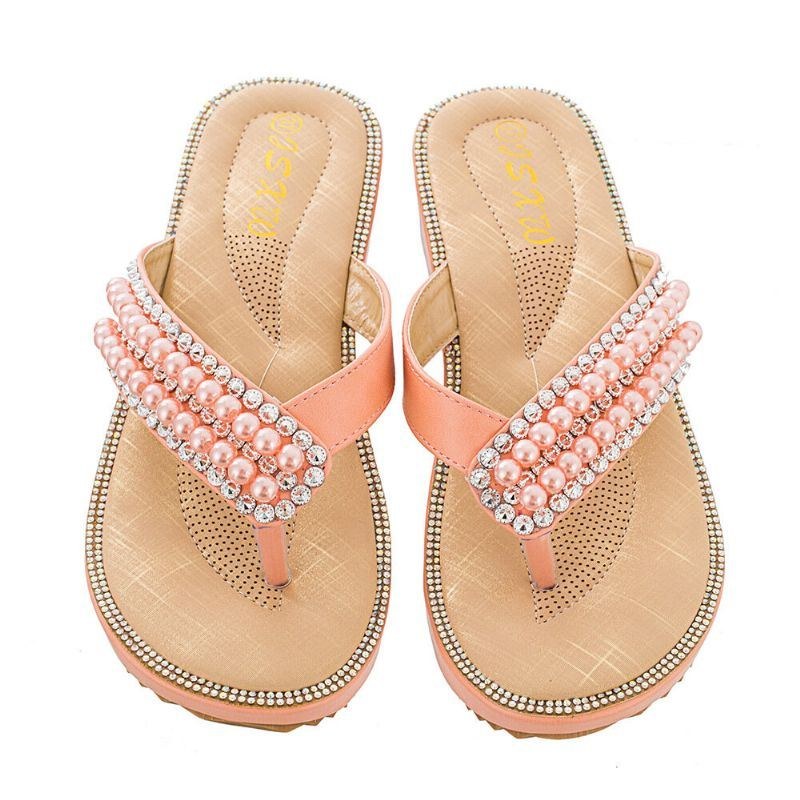 Dame Rhinestone Strap Clip Toe Flats Sandaler