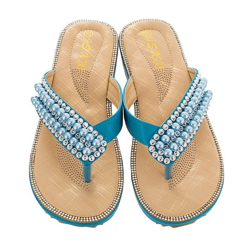 Dame Rhinestone Strap Clip Toe Flats Sandaler