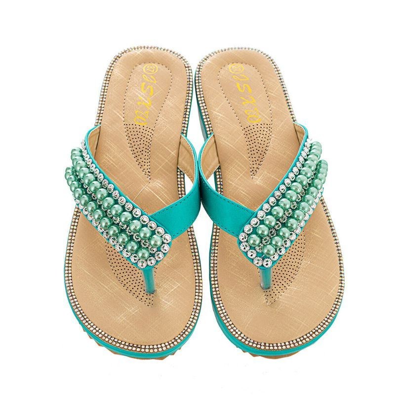 Dame Rhinestone Strap Clip Toe Flats Sandaler