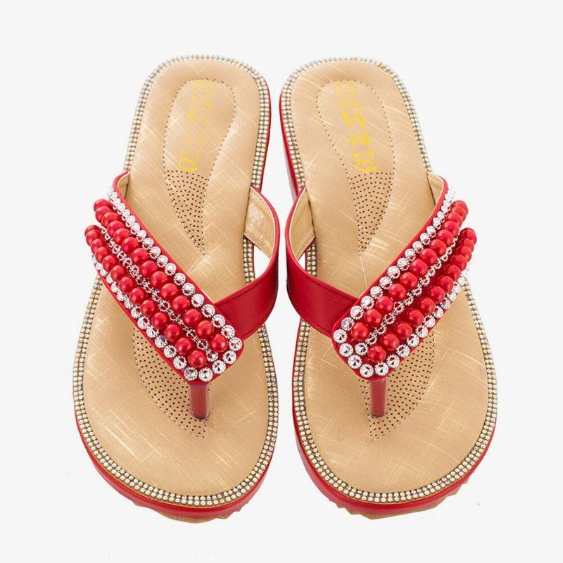 Dame Rhinestone Strap Clip Toe Flats Sandaler