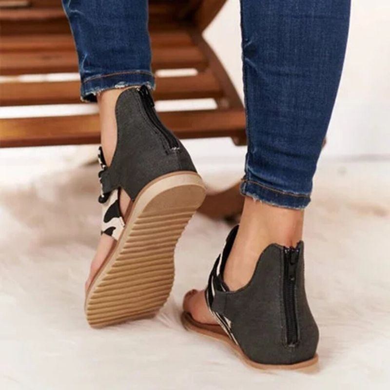 Dame Roman Animal Grain Splejsning Clip Toe Sommer Flade Gladiator Sandaler