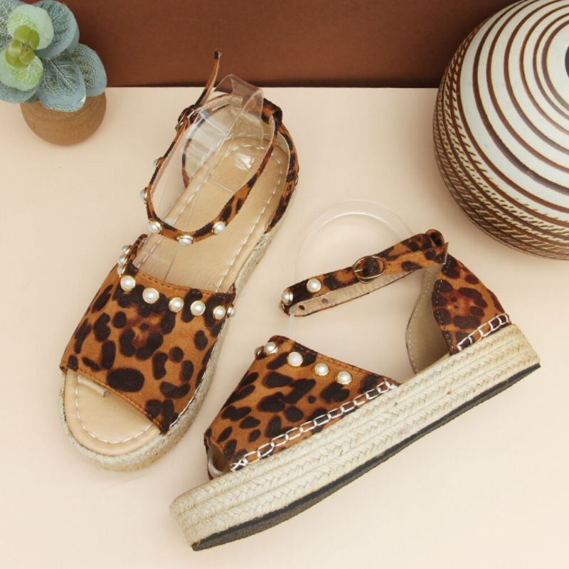 Dame Ruskind Leopard Print Solid Beading Blonde Simple Casual Sandaler