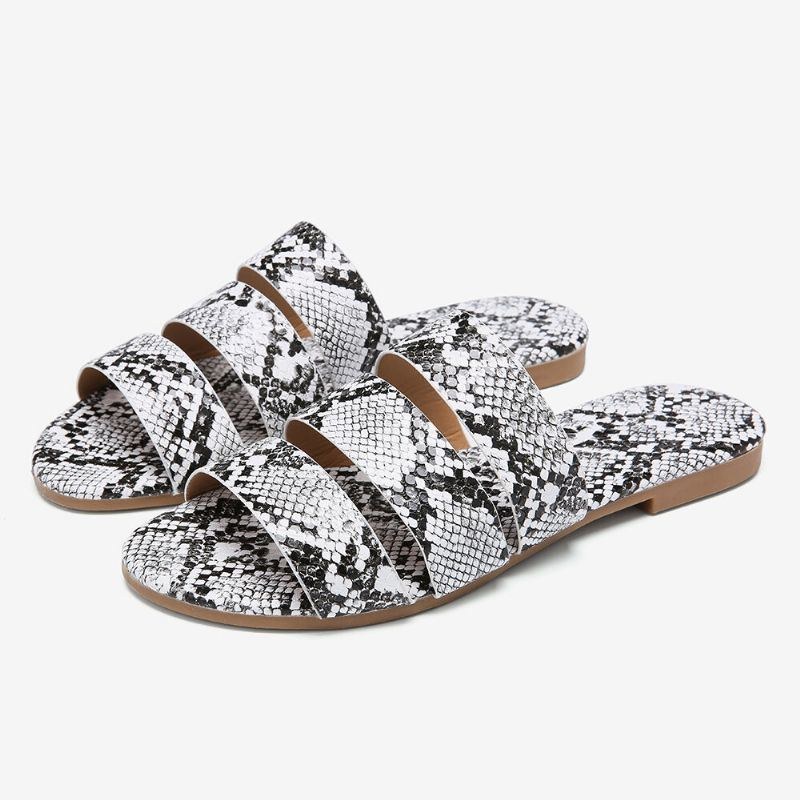 Dame Slangeskind Printed Triple Belt Flat Sandaler