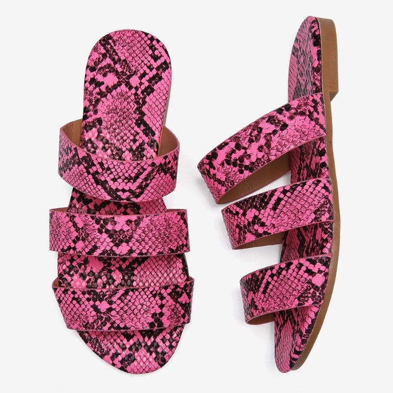 Dame Slangeskind Printed Triple Belt Flat Sandaler